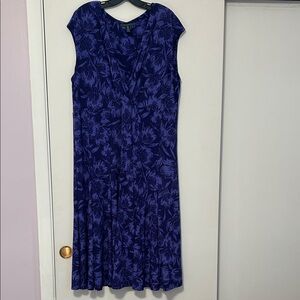 Lauren Ralph Lauren; Floral Blue V Neck Sleeveless Dress